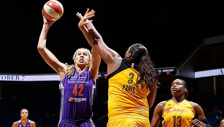 Brittney Griner notched 13 points, 10 rebounds and seven blocks as the Mercury beat the Shock on Thursday.
