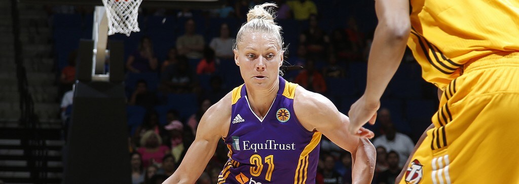 Erin Phillips of the Los Angeles Sparks handles the ball against the Shock on Saturday.