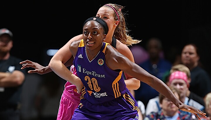 MINNEAPOLIS, MN - AUGUST 9: Nneka Ogwumike #30 of the Los Angeles Sparks battles for position against the Minnesota Lynx on August 9, 2015 at Target Center in Minneapolis, Minnesota. NOTE TO USER: User expressly acknowledges and agrees that, by downloading and or using this Photograph, user is consenting to the terms and conditions of the Getty Images License Agreement. Mandatory Copyright Notice: Copyright 2015 NBAE (Photo by David Sherman/NBAE via Getty Images)
