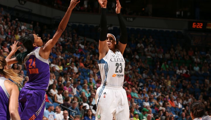 Maya Moore #23 of the Minnesota Lynx shoots the ball against the Phoenix Mercury