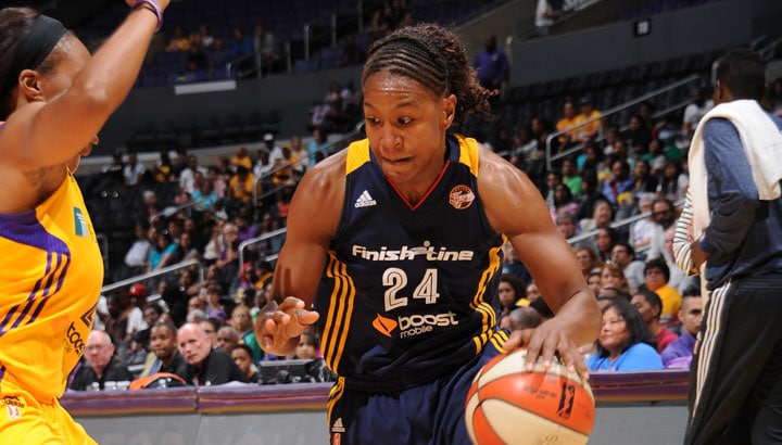 Tamika Catchings scored 20 points as Indiana won in Los Angeles for the first time since August 10, 2010.