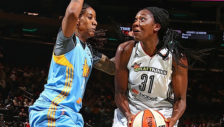 NEW YORK, NY - SEPTEMBER 3: Tina Charles #31 of the New York Liberty drives to the basket against the Chicago Sky on September 3, 2015 at Madison Square Garden, New York City, New York. NOTE TO USER: User expressly acknowledges and agrees that, by downloading and or using this Photograph, user is consenting to the terms and conditions of the Getty Images License Agreement. Mandatory Copyright Notice: Copyright 2015 NBAE (Photo by Nathaniel S. Butler/NBAE via Getty Images)