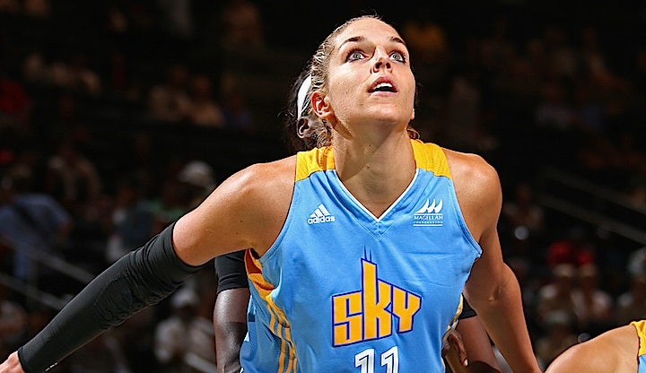 NEW YORK, NY - SEPTEMBER 3: Elena Delle Donne #11 of the Chicago Sky boxes out for a rebound against the New York Liberty on September 3, 2015 at Madison Square Garden, New York City , New York. NOTE TO USER: User expressly acknowledges and agrees that, by downloading and or using this Photograph, user is consenting to the terms and conditions of the Getty Images License Agreement. Mandatory Copyright Notice: Copyright 2015 NBAE (Photo by Nathaniel S. Butler/NBAE via Getty Images)