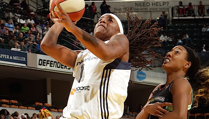 INDIANAPOLIS - SEPTEMBER 13: Shavonte Zellous #1 of the Indiana Fever shoots the ball against the New York Liberty on September 13, 2015 in Indianapolis, Indiana. NOTE TO USER: User expressly acknowledges and agrees that, by downloading and or using this Photograph, user is consenting to the terms and condition of the Getty Images License Agreement. Mandatory Copyright Notice: 2015 NBAE (Photo by Ron Hoskins/NBAE via Getty Images)