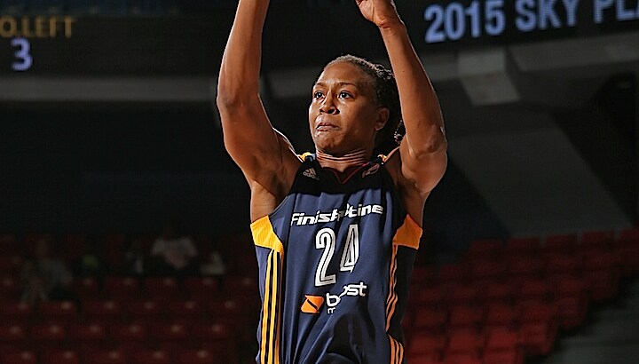 CHICAGO, IL - SEPTEMBER 17: Tamika Catchings #24 of the Indiana Fever shoots the ball against the Chicago Sky during Game One of the Eastern Conference Semifinals on September 17, 2015 at UIC Pavilion in Chicago, Illinois. NOTE TO USER: User expressly acknowledges and agrees that, by downloading and/or using this photograph, user is consenting to the terms and conditions of the Getty Images License Agreement. Mandatory Copyright Notice: Copyright 2015 NBAE (Photo by Gary Dineen/NBAE via Getty Images)
