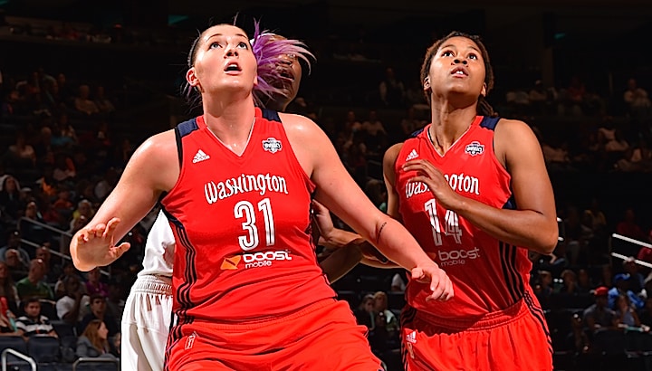 NEW YORK,NY - SEPTEMBER 18: Stefanie Dolson #31 of the Washington Mystics gets ready for the rebound against the New York Liberty during game One of the WNBA Semi-Finals at Madison Square Garden on September 18, 2015 in New York, New York NOTE TO USER: User expressly acknowledges and agrees that, by downloading and/or using this Photograph, user is consenting to the terms and conditions of the Getty Images License Agreement. Mandatory Copyright Notice: Copyright 2015 NBAE (Photo by Jesse D. Garrabrant/NBAE via Getty Images)