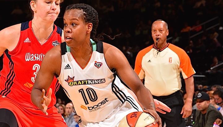 NEW YORK,NY - SEPTEMBER 22 :  Epiphanny Prince #10 of the New York Liberty drives to the basket against the Washington Mystics during game One of the WNBA Semi-Finals at Madison Square Garden on September 22, 2015 in New York, New York NOTE TO USER: User expressly acknowledges and agrees that, by downloading and/or using this Photograph, user is consenting to the terms and conditions of the Getty Images License Agreement. Mandatory Copyright Notice: Copyright 2015 NBAE (Photo by Jesse D. Garrabrant/NBAE via Getty Images)