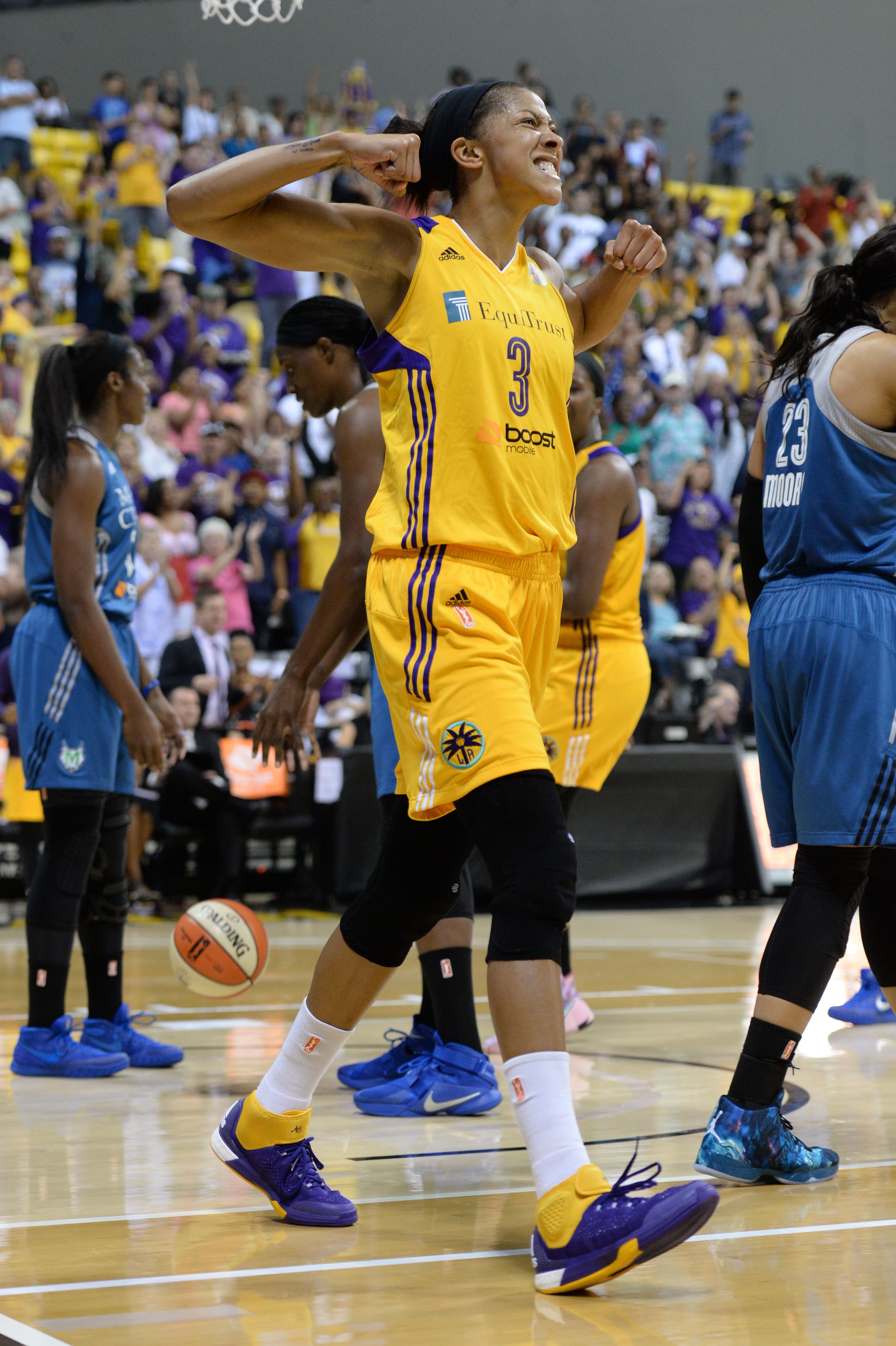Candace Parker #3 of the Los Angeles Sparks reacts during Game Two of the WNBA Western Conference Semifinals