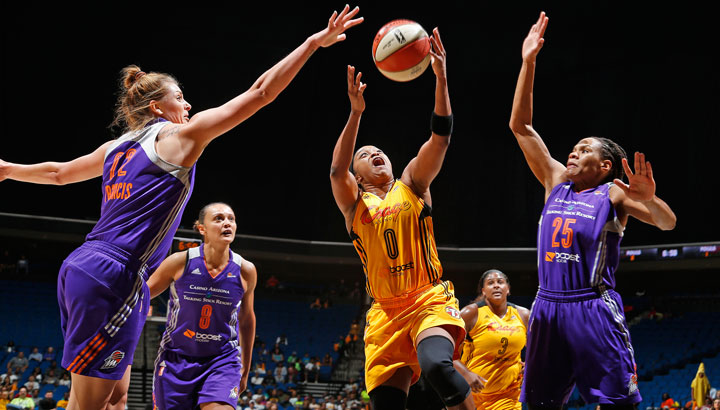 Odyssey Sims' 22 points were not enough as the Shock lost Game 2 and the series to the Mercury. (Shane Bevel/NBAE/Getty Images)