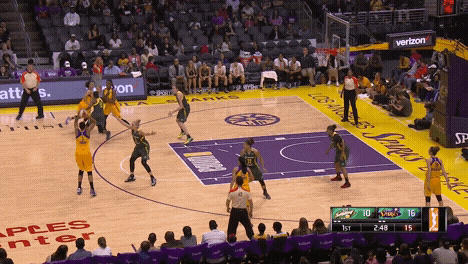 Gets the steal, runs a one woman fast break for the layup