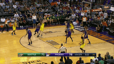Rebounds her own miss and gives a touch pass to Jewell Loyd for the jumper