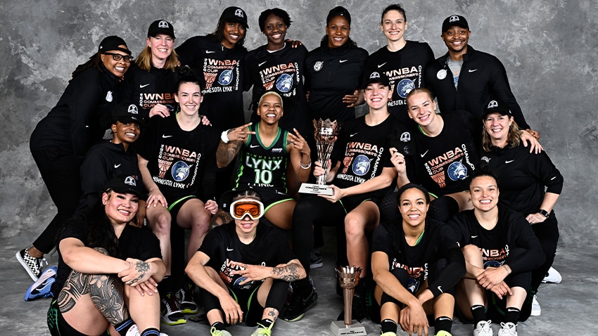 The Minnesota Lynx with the Commissioner's Cup championship trophy