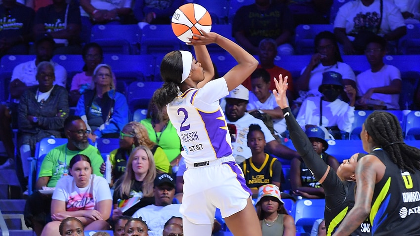 Rickea Jackson shooting over Odyssey Sims