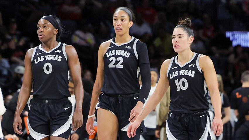 Jackie Young, A'ja Wilson and Kelsey Plum