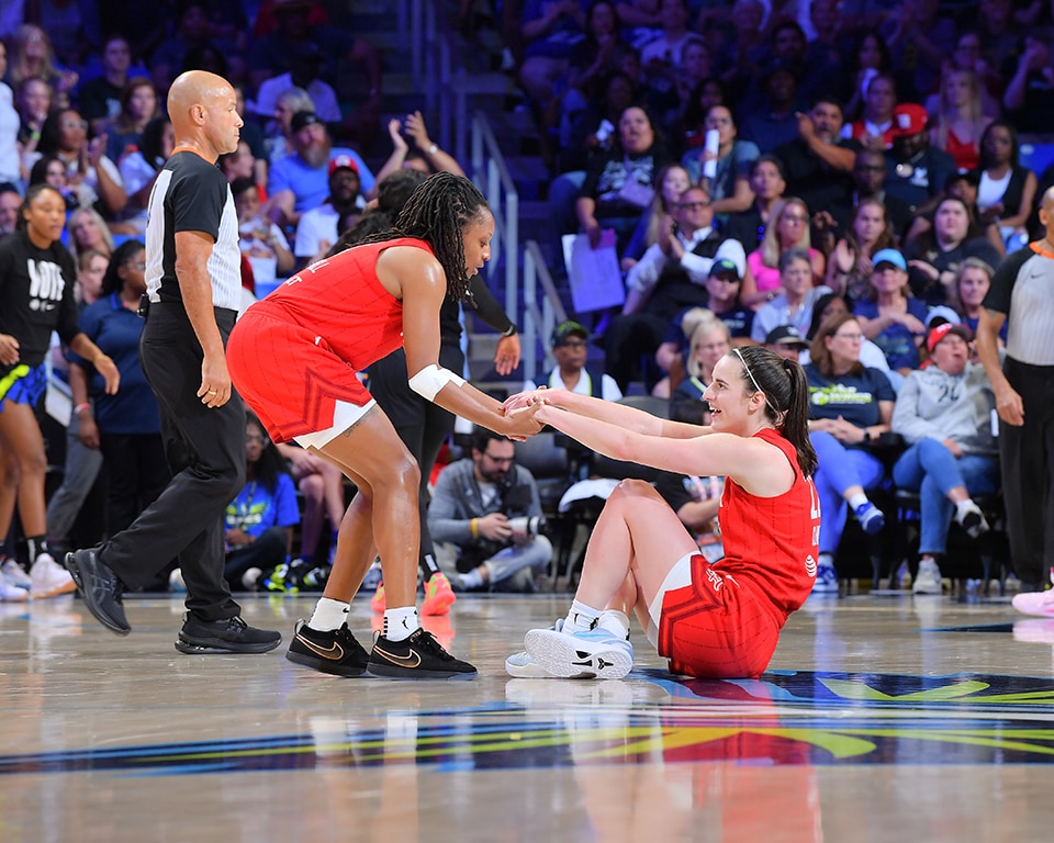 #0 Kelsey Mitchell and #22 Caitlin Clark of the Indiana Fever