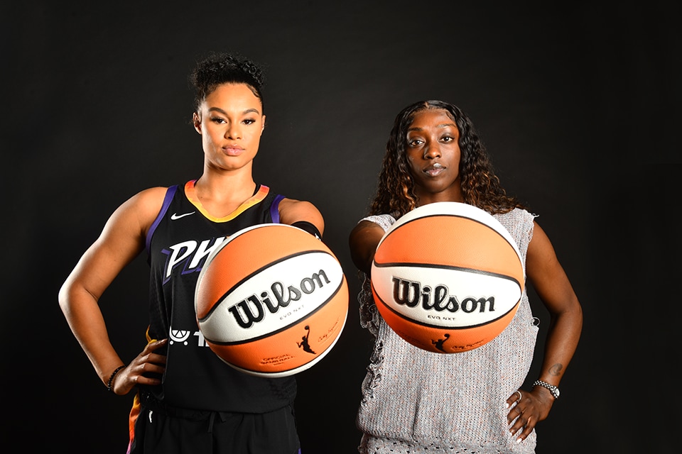 Satou Sabally in Phoenix Mercury jersey with Kahleah Copper