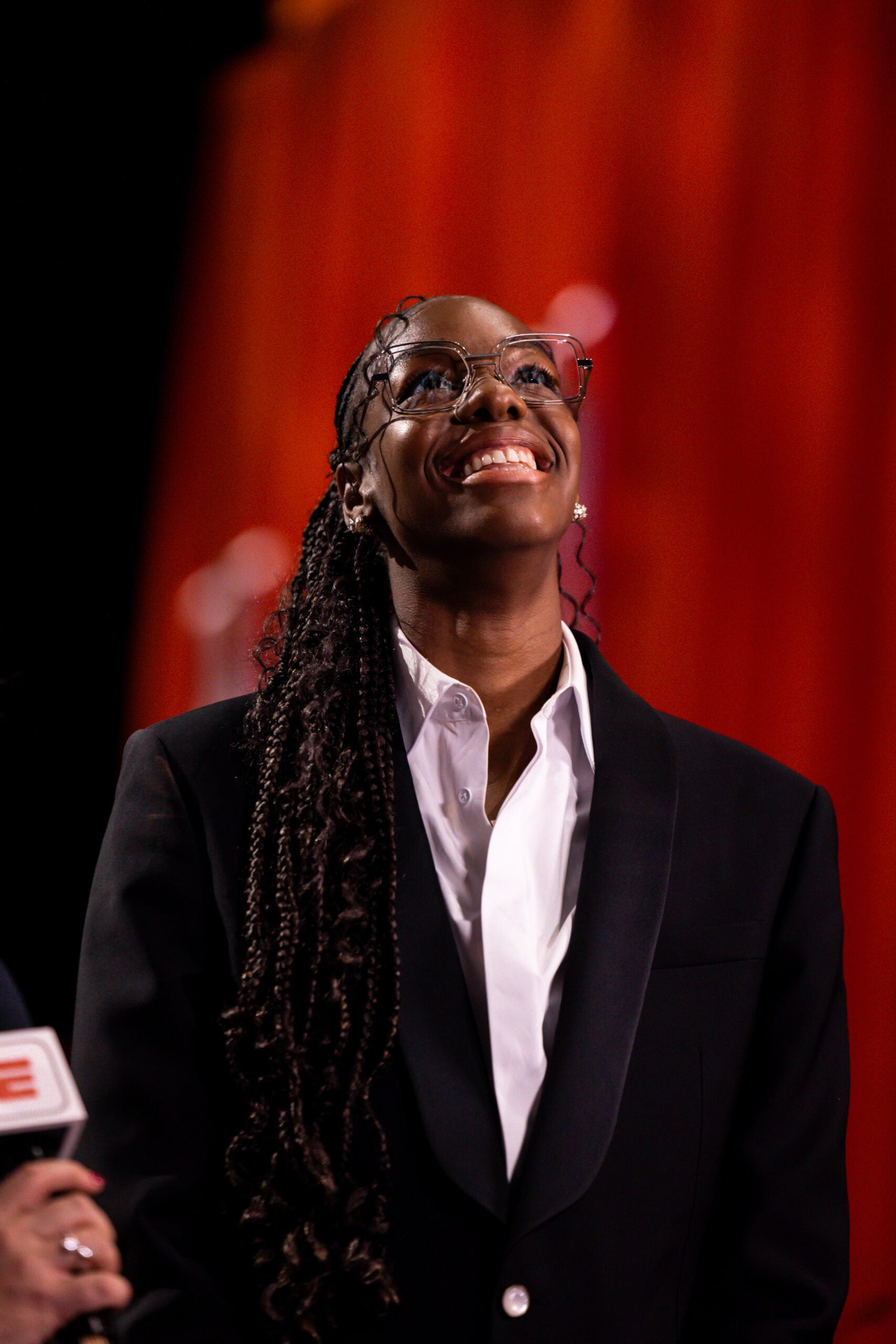 Dominique Malonga at the 2025 WNBA Draft after being selected No. 2 by the Seattle Storm