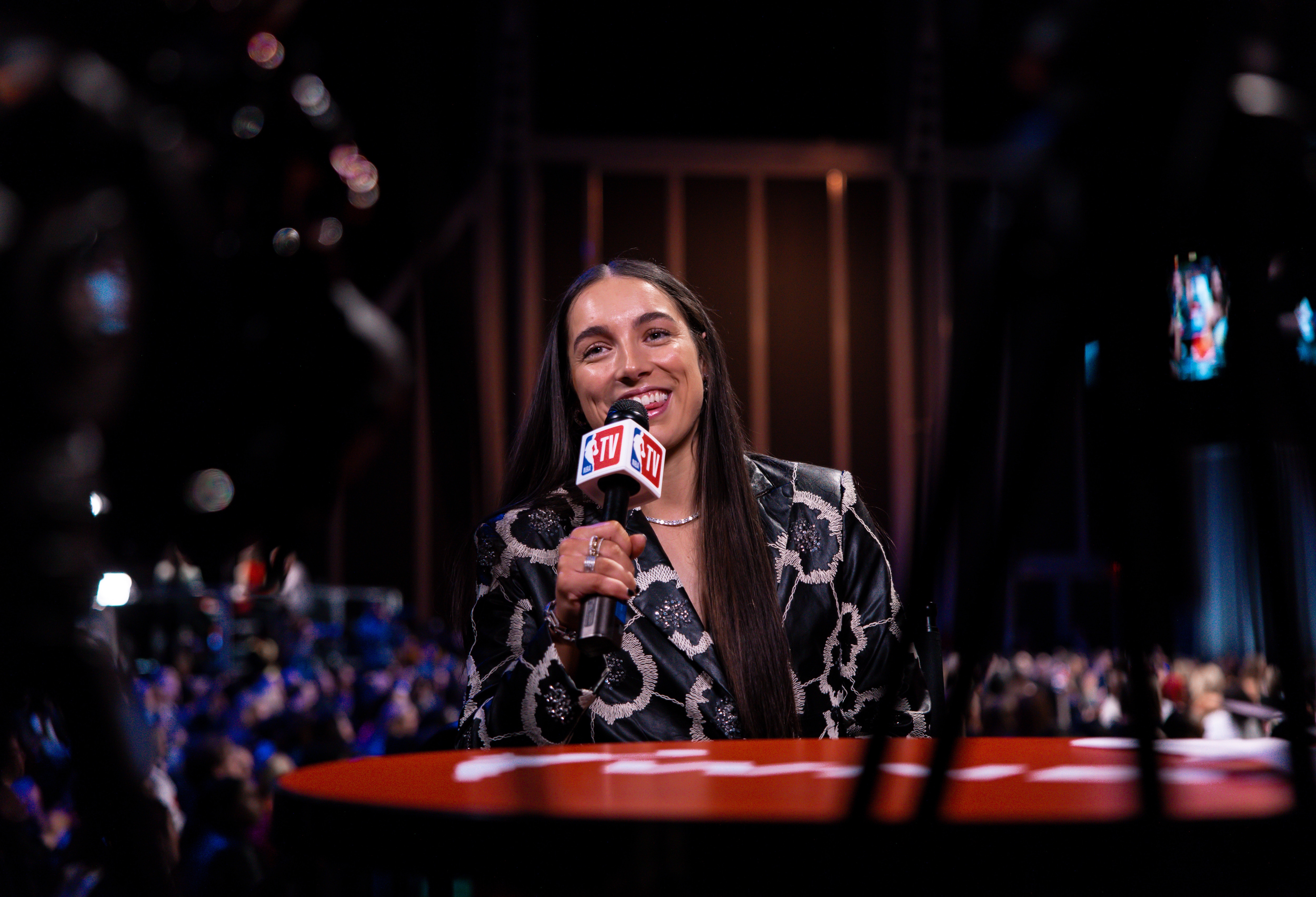 Georgia Amoore during an interview at the 2025 WNBA Draft