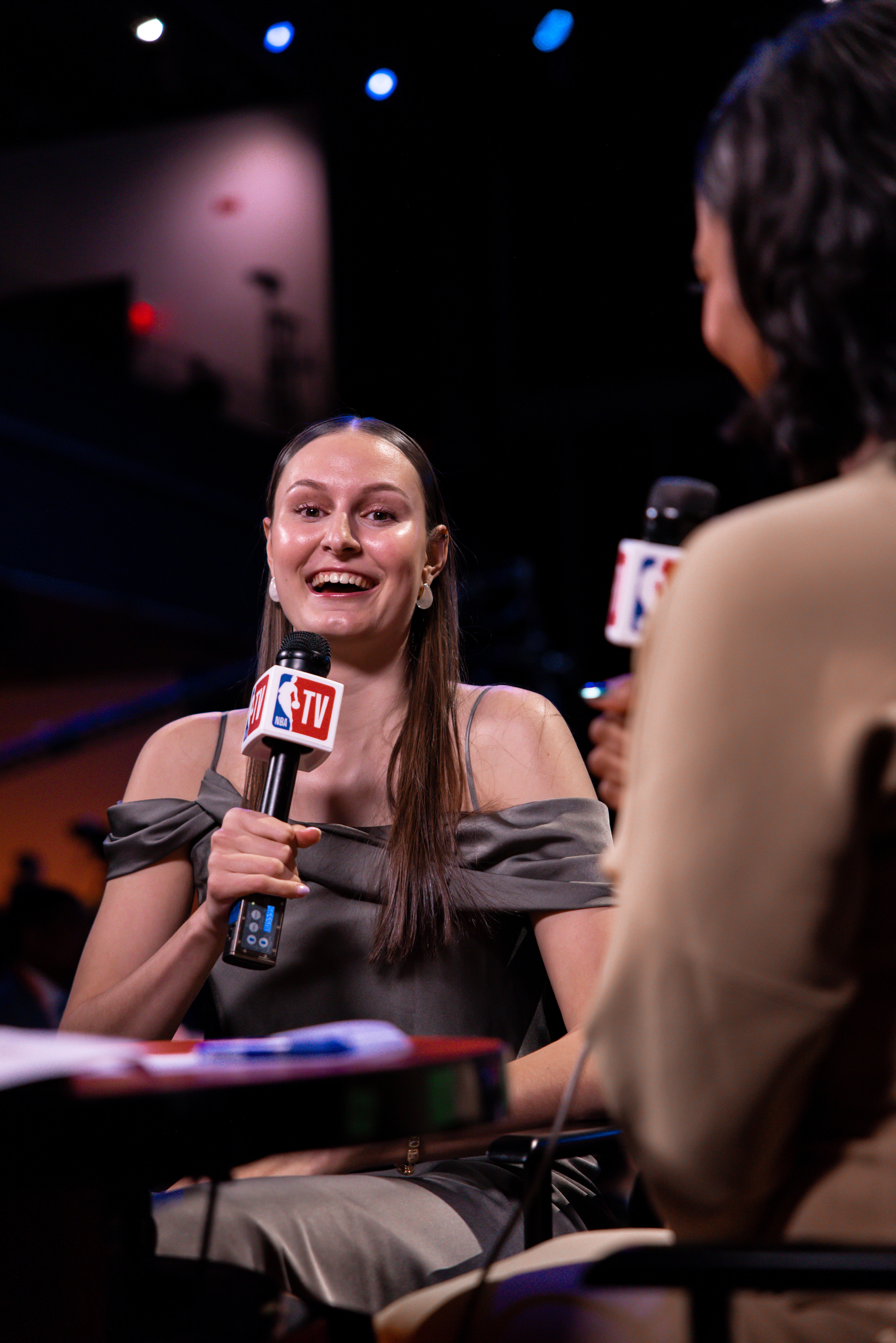 Ajša Sivka during an interview with Taylor Rooks at the 2025 WNBA Draft