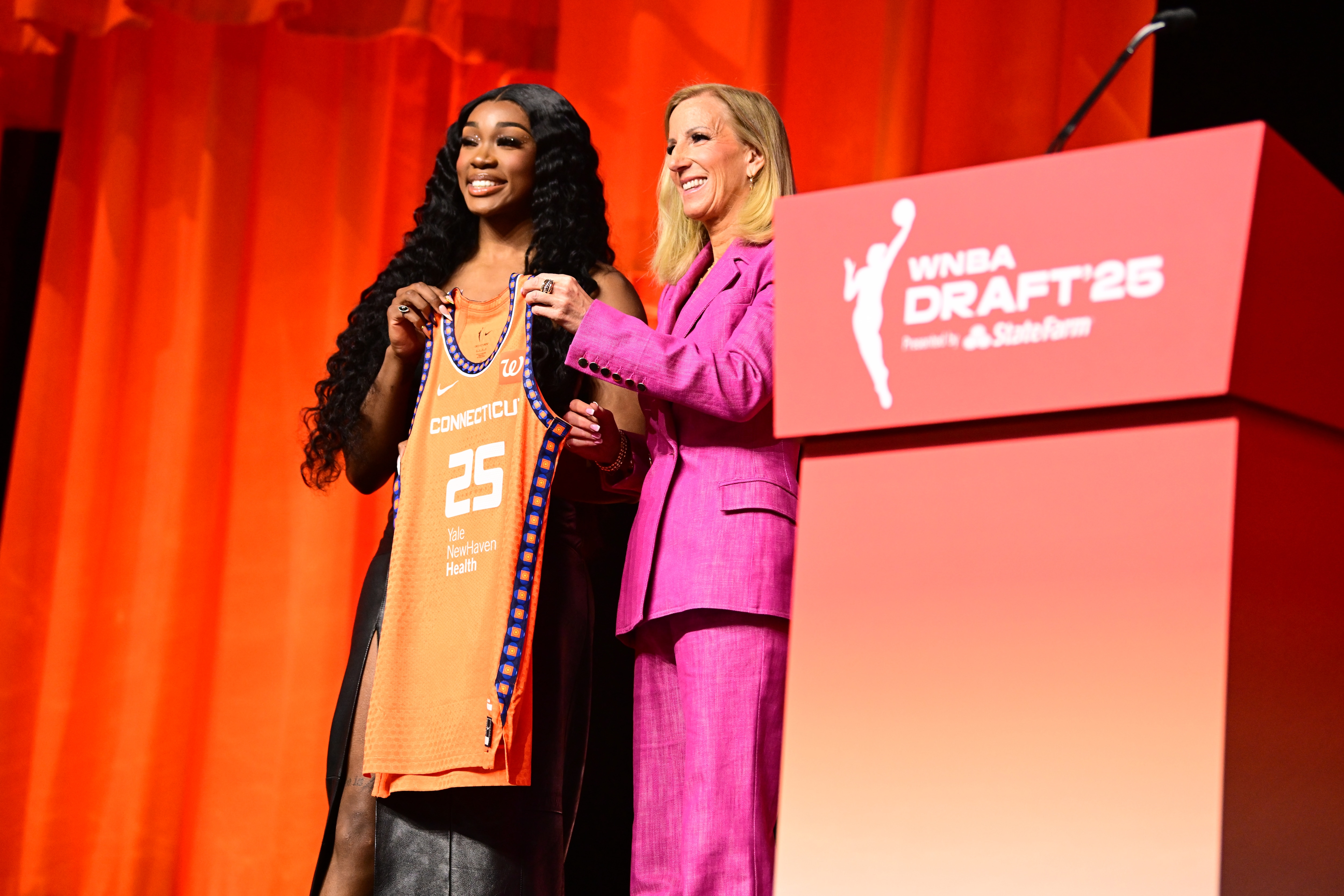 Aneesa Morrow is drafted by the Connecticut Sun during the 2025 WNBA Draft on April 14, 2025 at The Shed in New York, New York