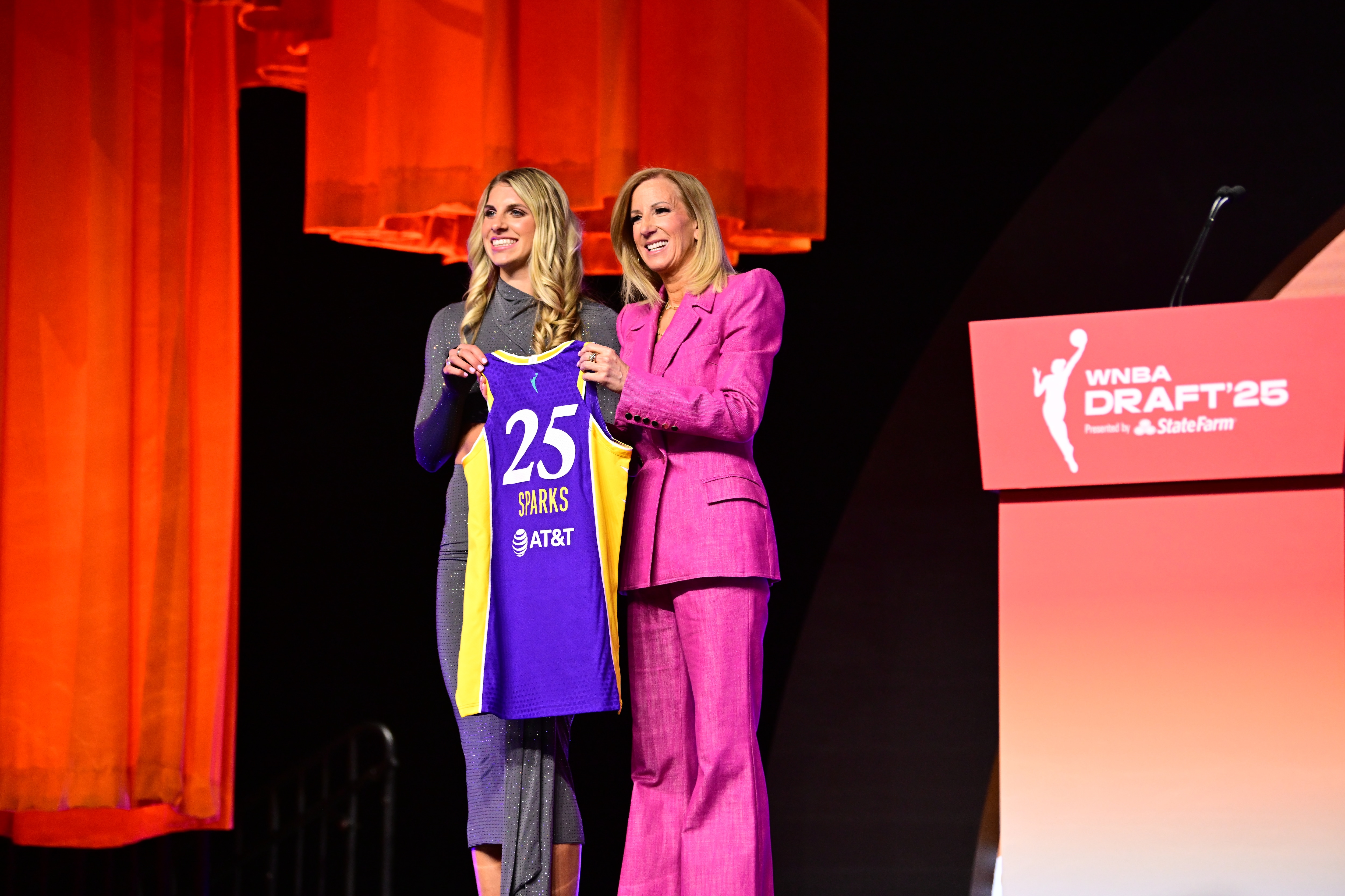 Ashlee Barker is drafted by the Los Angeles Sparks during the 2025 WNBA Draft on April 14, 2025, at The Shed in New York, New York