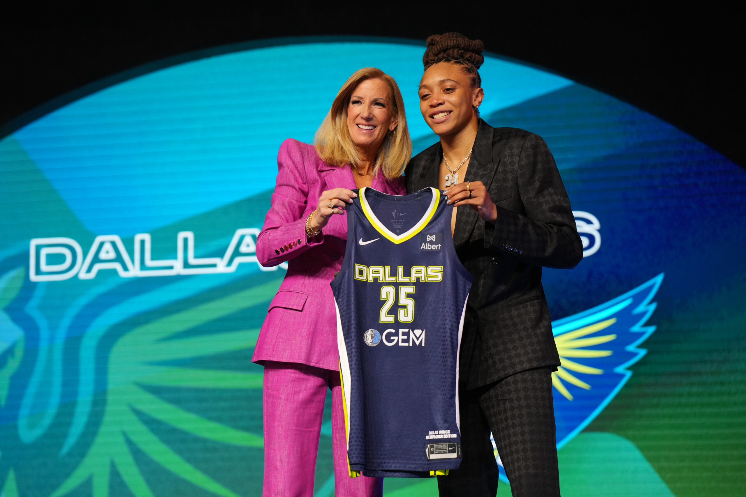 Madison Scott gets drafted by the Dallas Wings during the 2025 WNBA Draft on April 14, 2025 at The Shed in New York, New York
