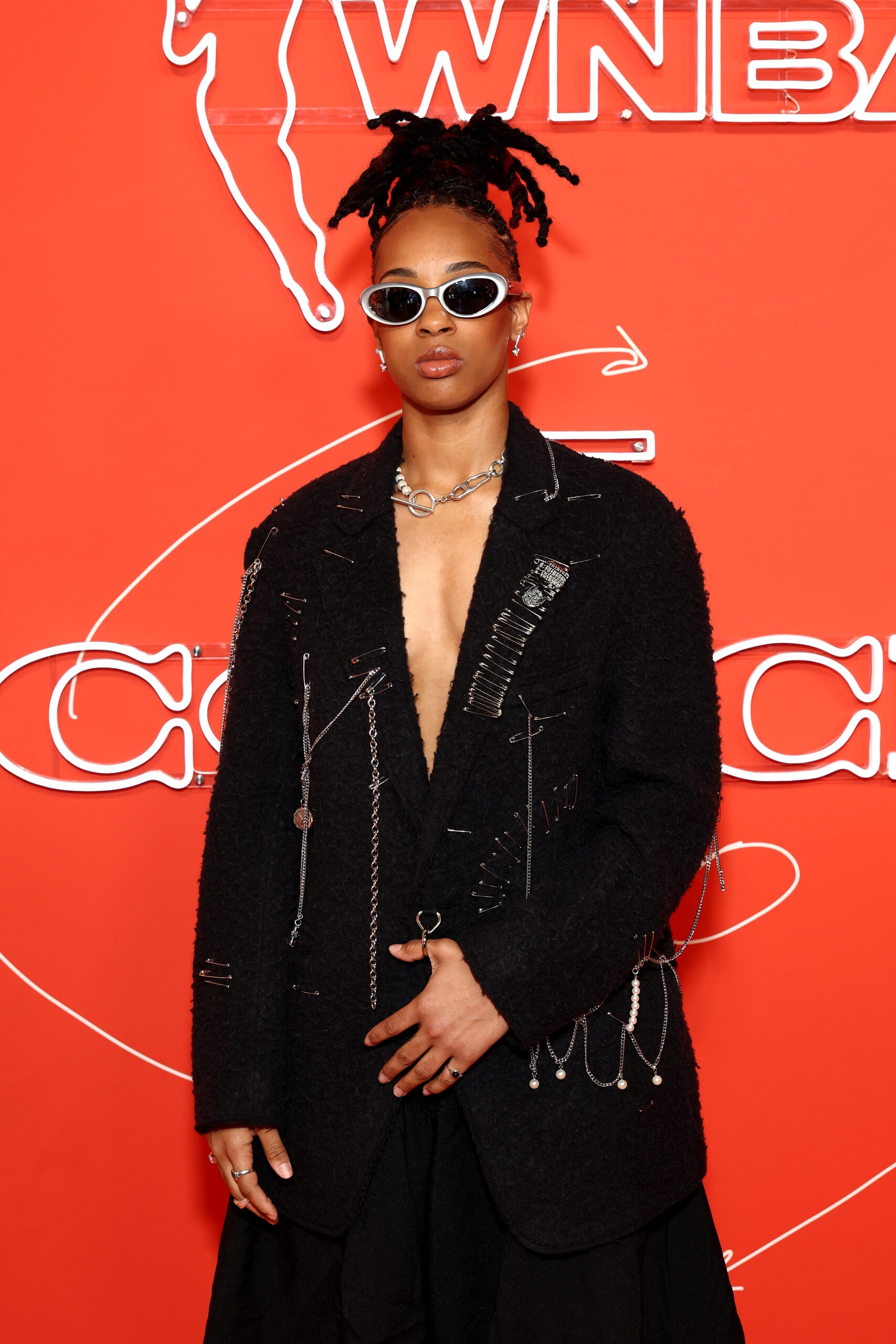 Aziaha James arrives prior to the 2025 WNBA Draft at The Shed on April 14, 2025 in New York City.