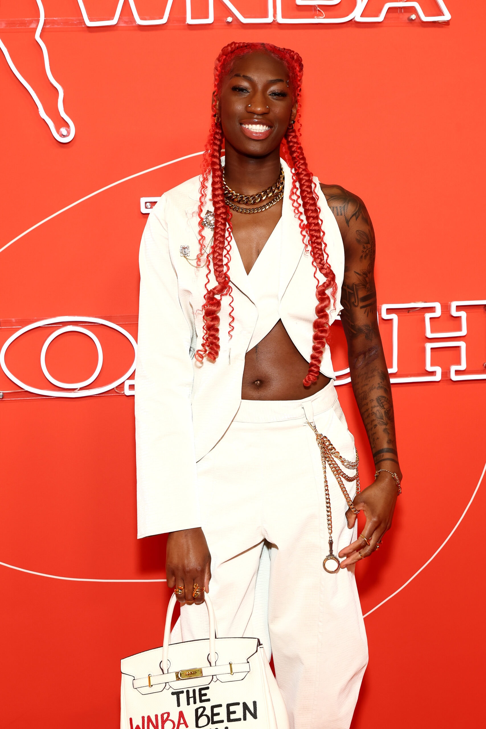 Saniya Rivers arrives prior to the 2025 WNBA Draft at The Shed on April 14, 2025 in New York City.