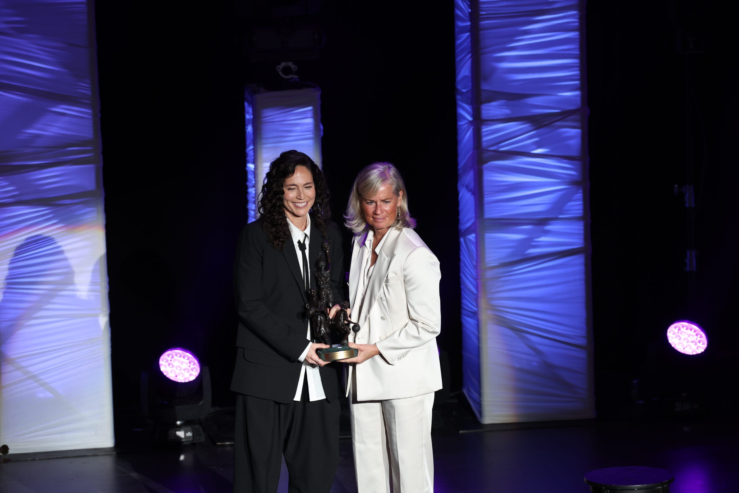 Sue Bird poses for a picture after being officially inducted into the Women’s Basketball Hall of Fame at the historic Tennessee Theater
