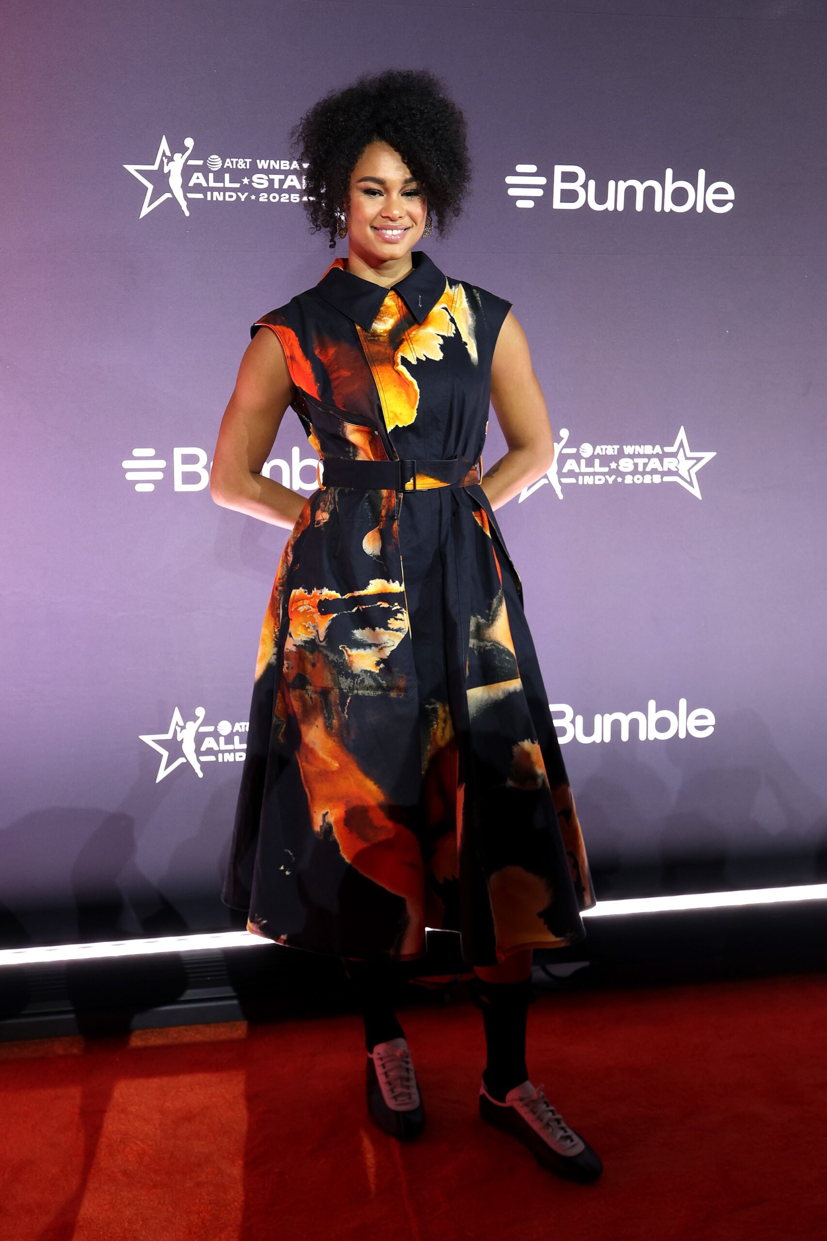 Satou Sabally of the Phoenix Mercury walks the orange carpet during the 2025 AT&T WNBA All-Star weekend at Indiana Convention Center on July 17, 2025 in Indianapolis, Indiana.