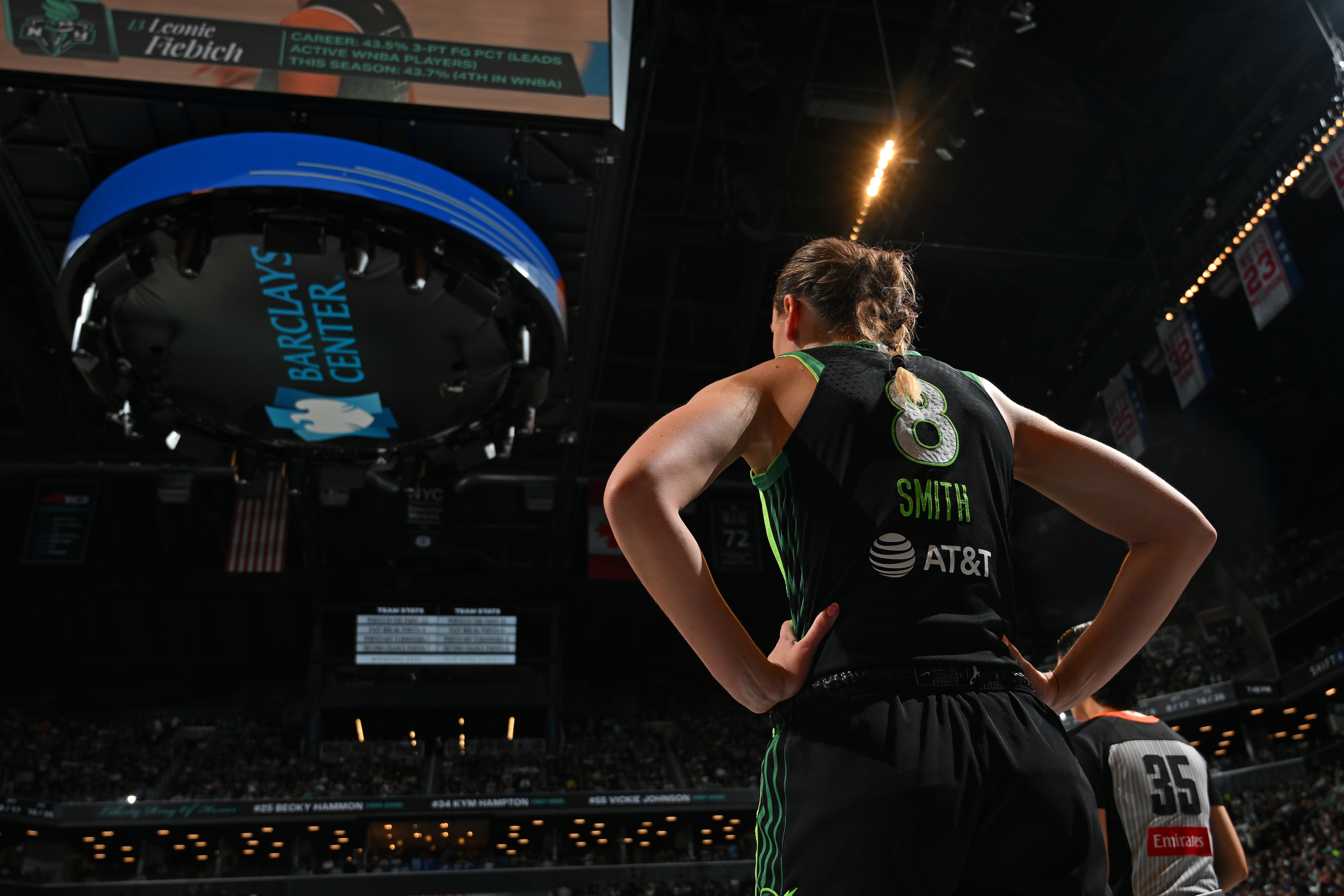 Alanna Smith #8 of the Minnesota Lynx looks on during the game against the New York Liberty