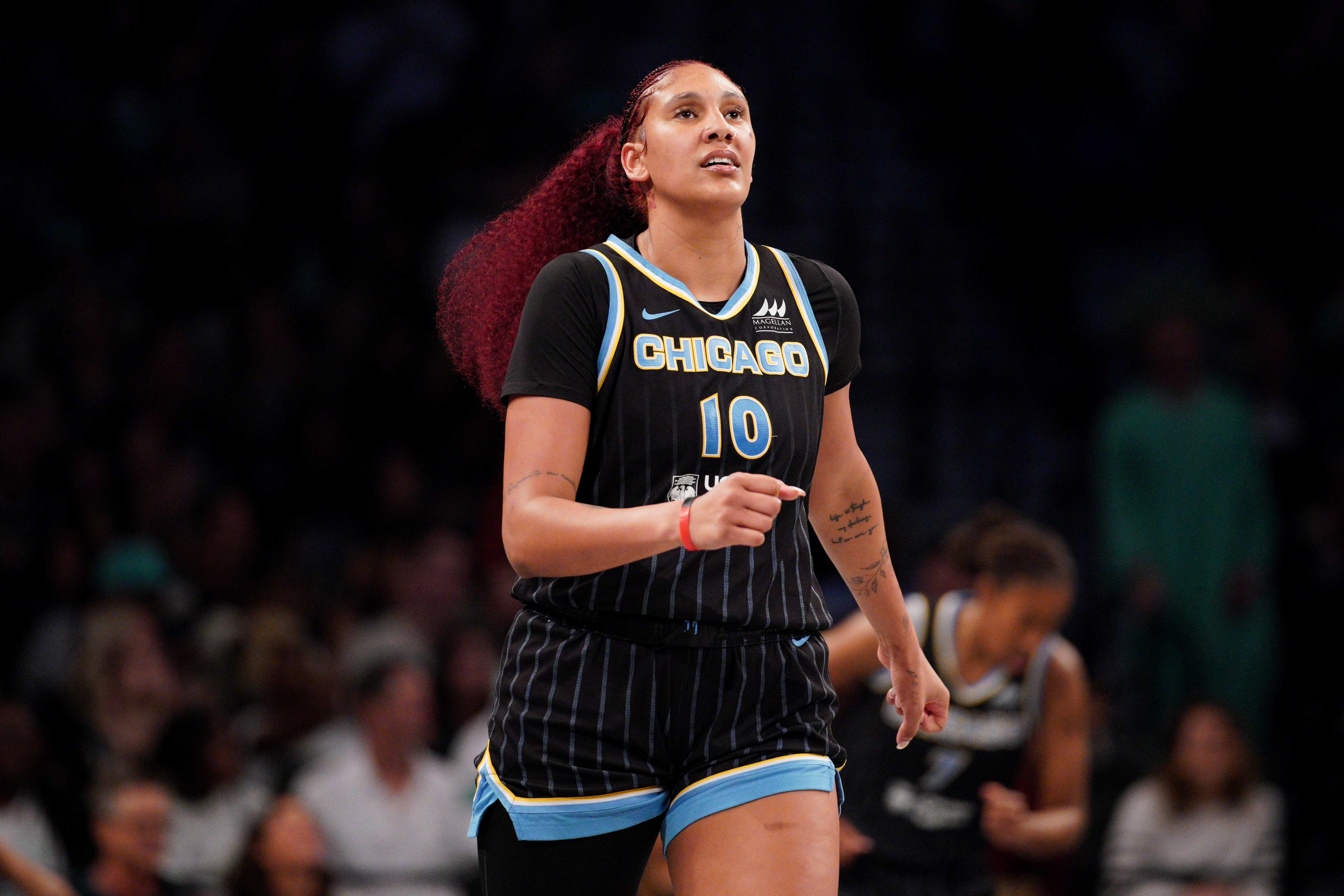 Kamilla Cardoso #10 of the Chicago Sky looks on against the New York Liberty