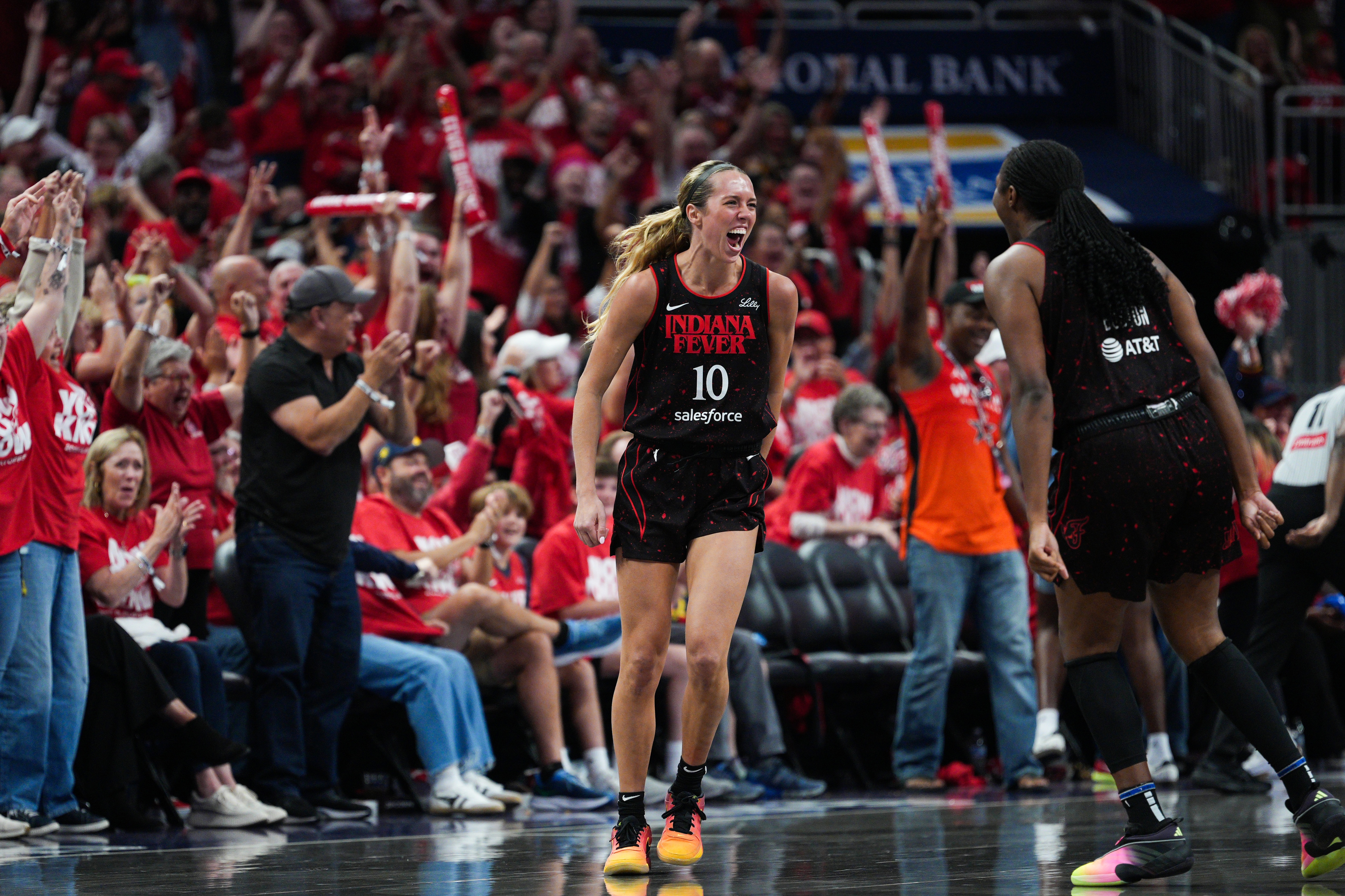 Lexie Hull #10 of the Indiana Fever showing emotion during the game vs. the Atlanta Dream.