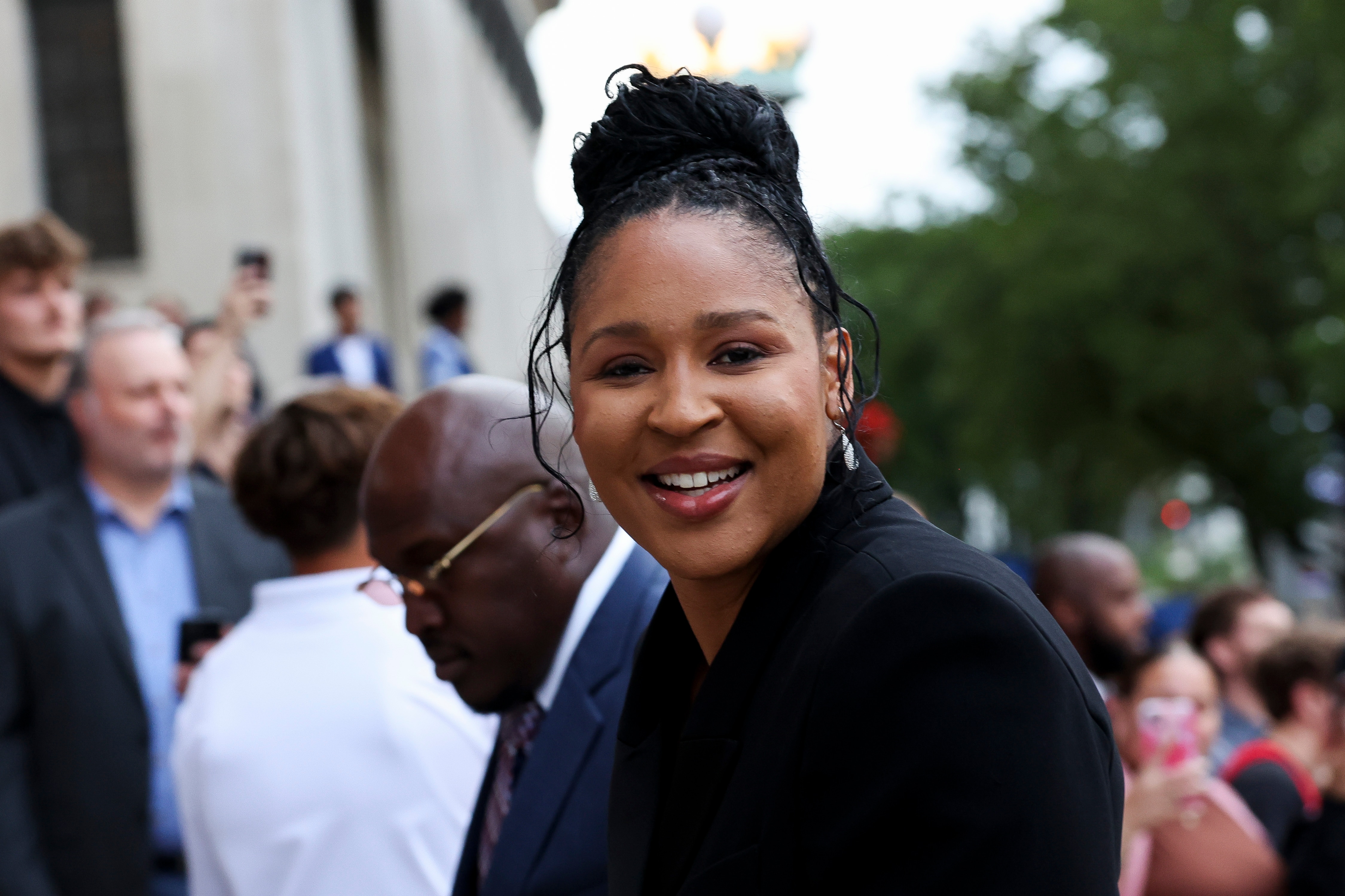 Maya Moore arrives to the 2025 Basketball Hall of Fame Enshrinement Ceremony at Symphony Hall on September 06, 2025 in Springfield, Massachusetts.