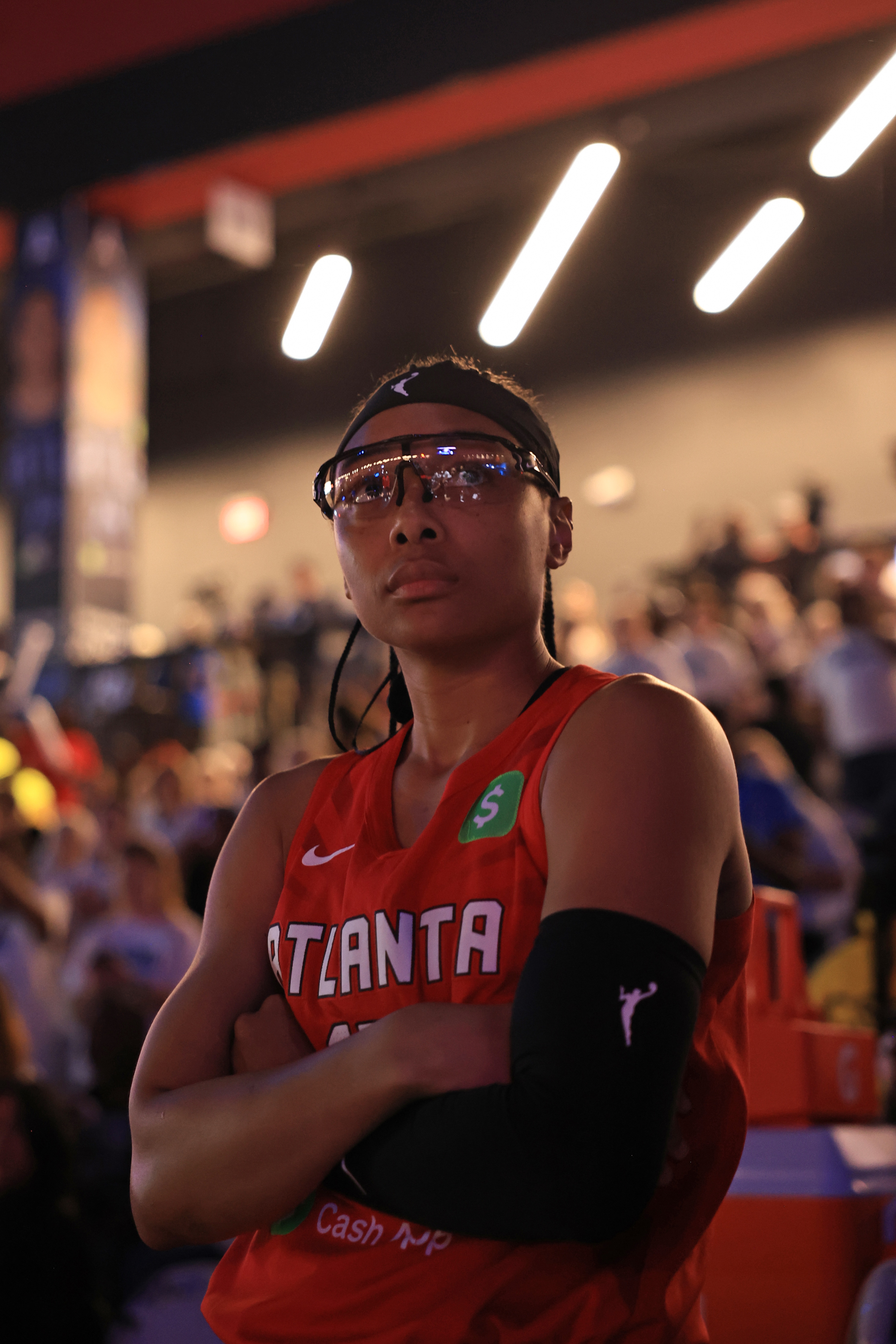 Allisha Gray #15 of the Atlanta Dream looks on before the game against the Indiana Feve