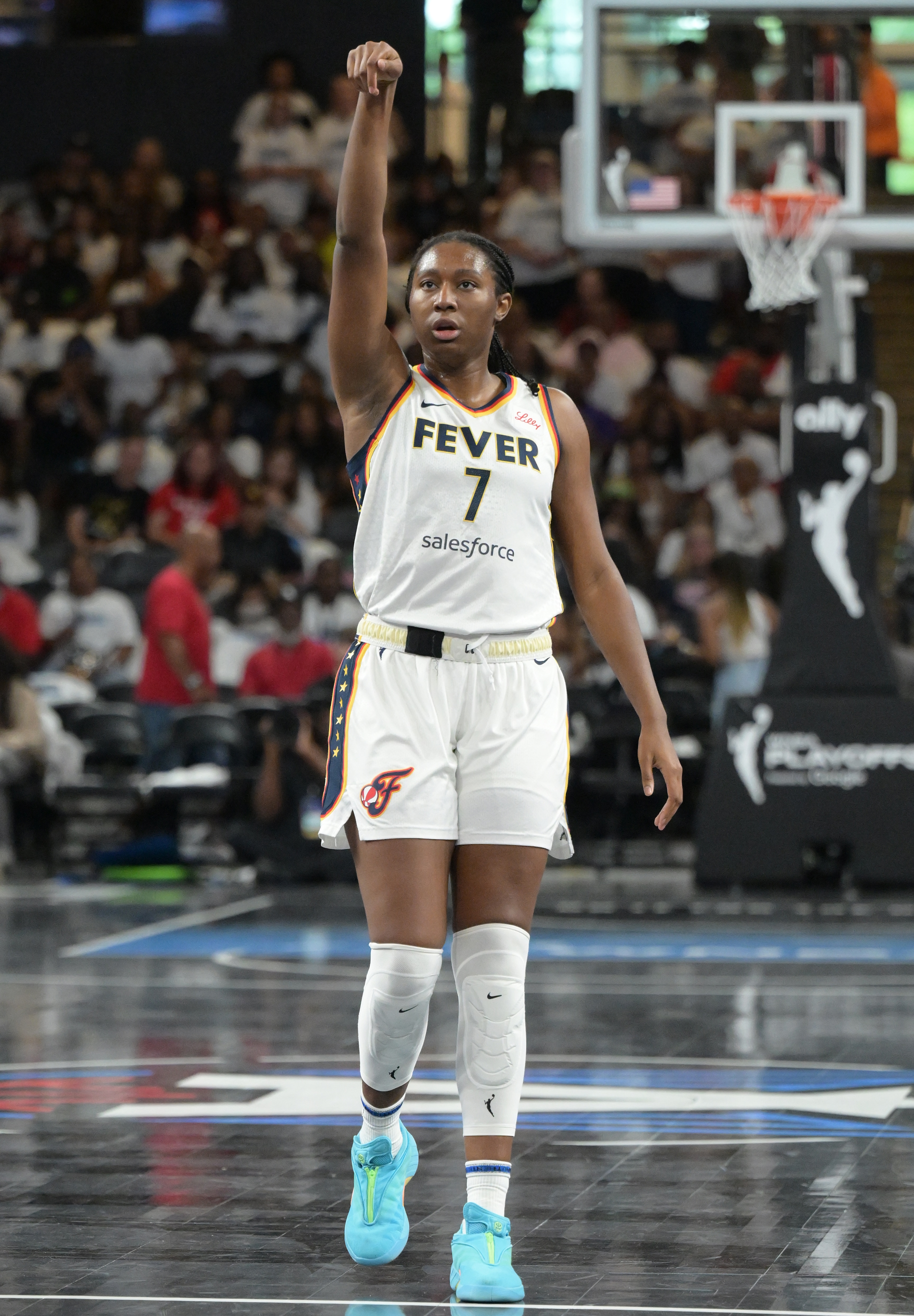 Aliyah Boston #7 of the Indiana Fever shoots the ball against Atlanta Dream