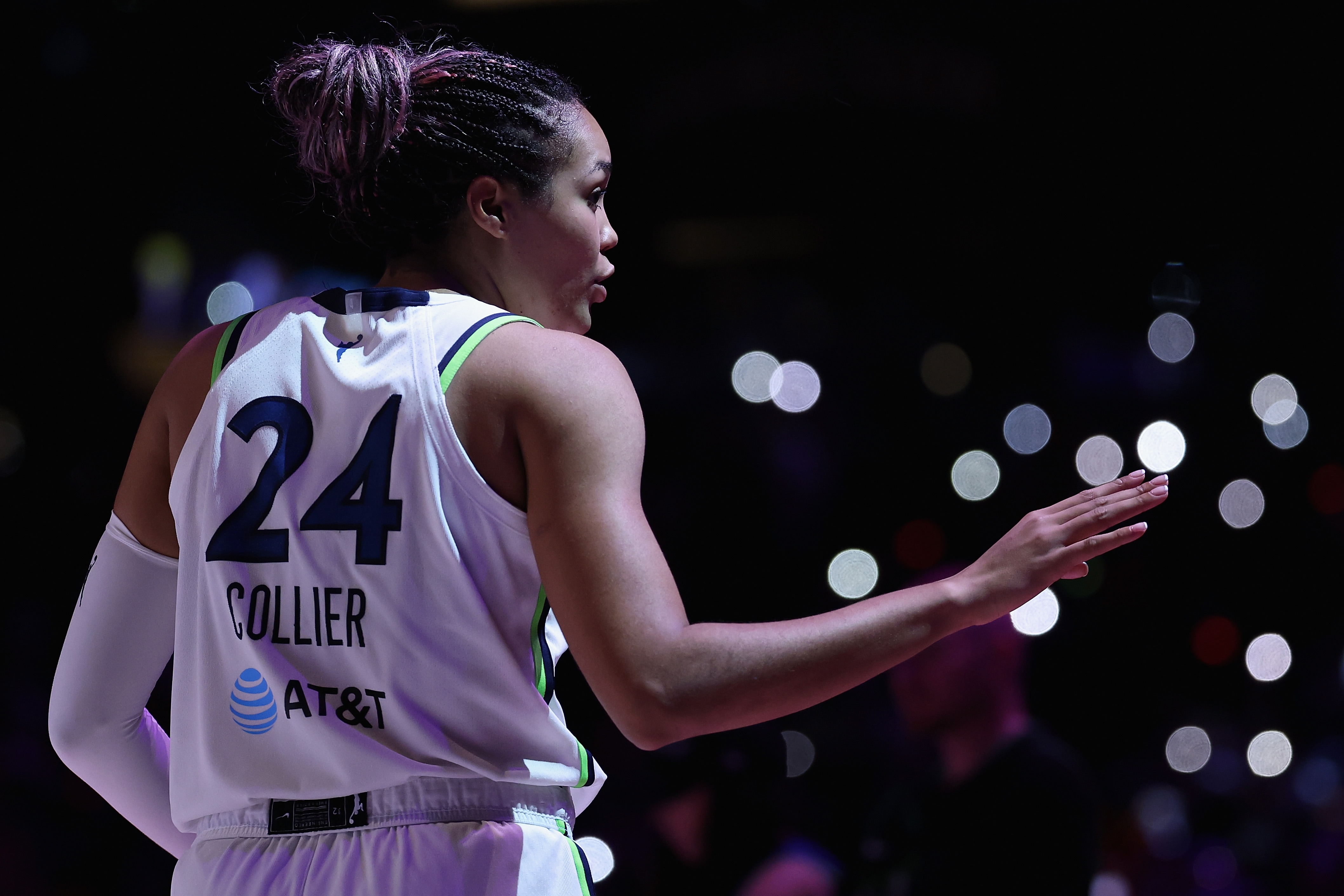 Napheesa Collier #24 of the Minnesota Lynx reacts during the second half
