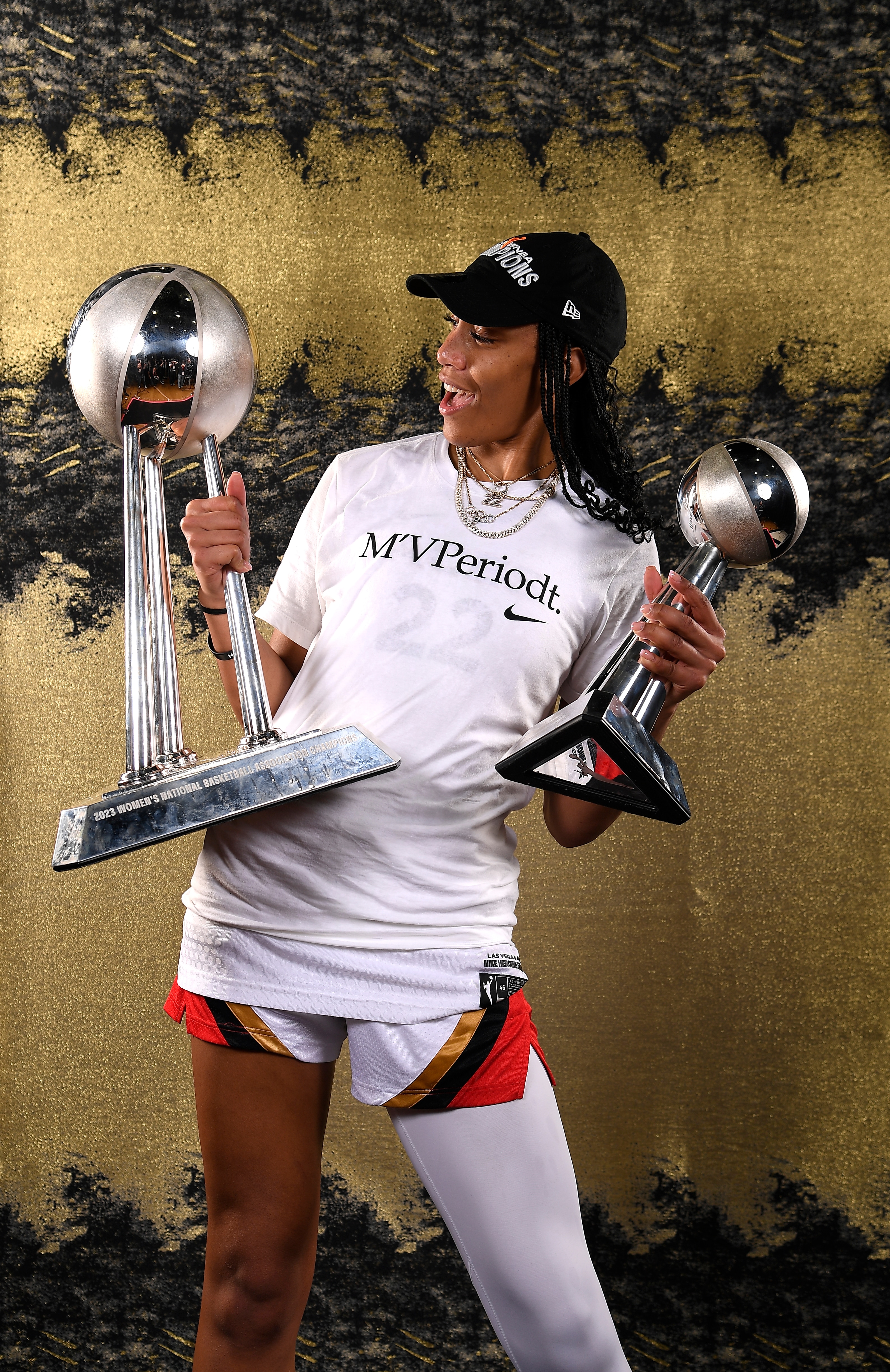 MVP A'ja Wilson #22 of the Las Vegas Aces poses for a portrait after winning the WNBA Final during Game 4 of the 2023 WNBA Finals