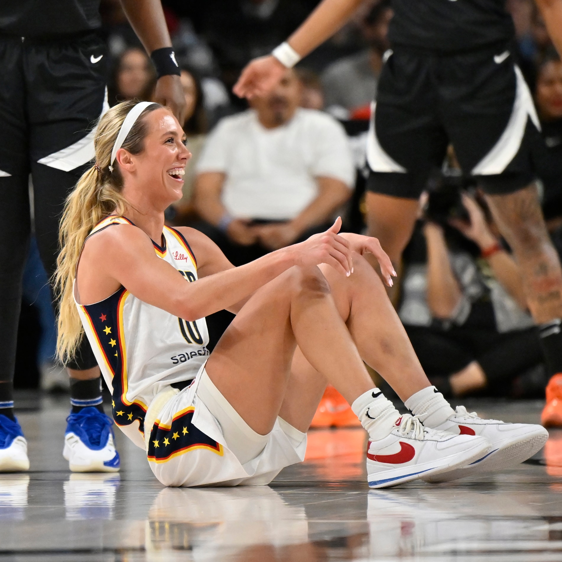 Lexie Hull #10 of the Indiana Fever smiles during the game against the Las Vegas Aces