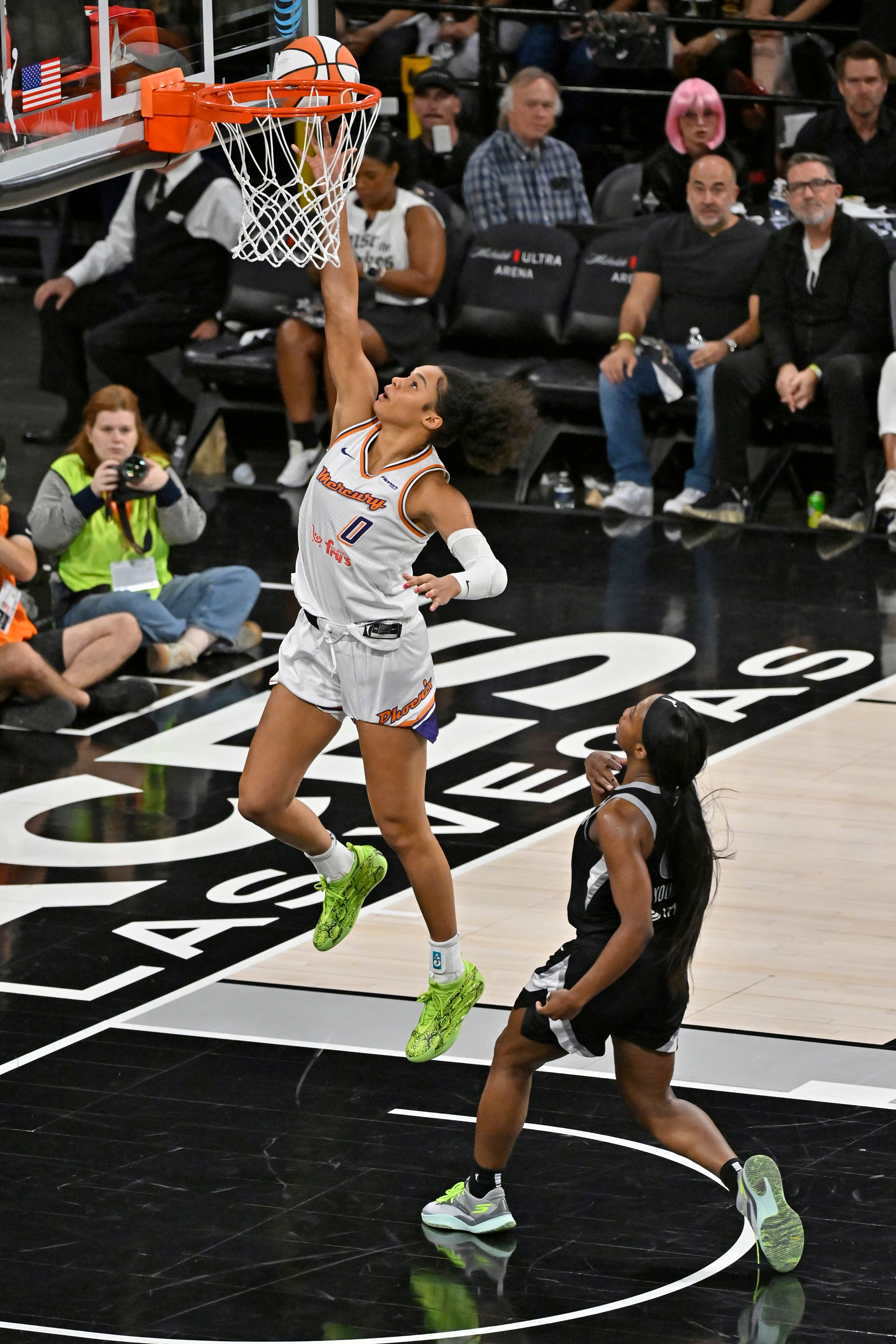 Satou Sabally #0 of the Phoenix Mercury drives to the basket during the game against the Las Vegas Aces