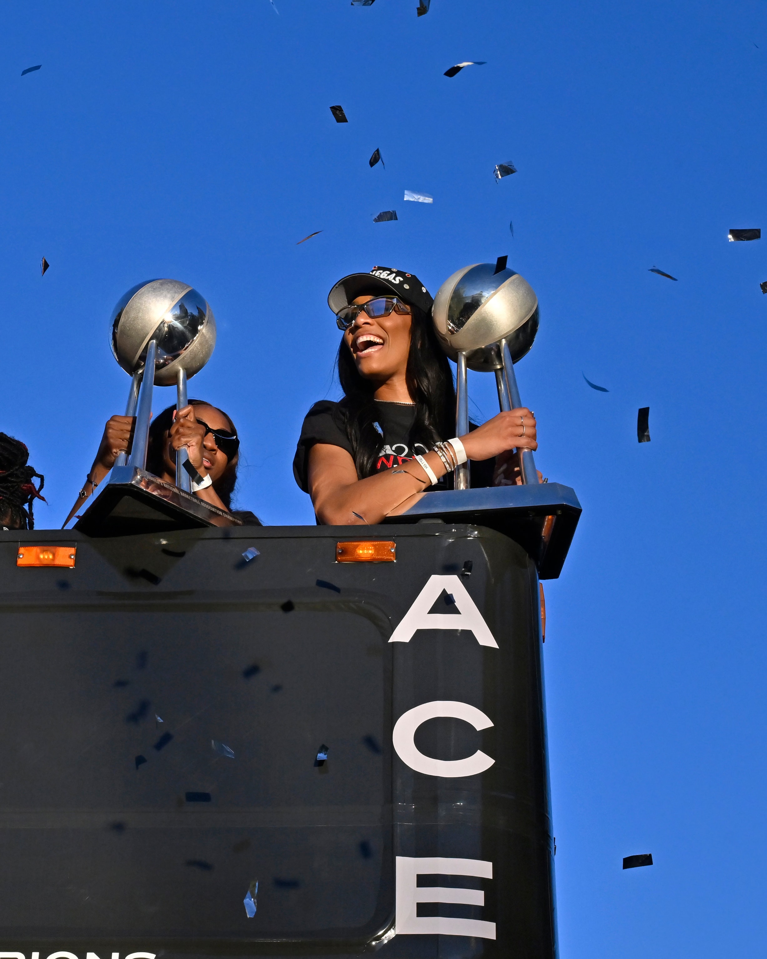 A'ja and Chelsea during Aces' Victory Parade And Rally