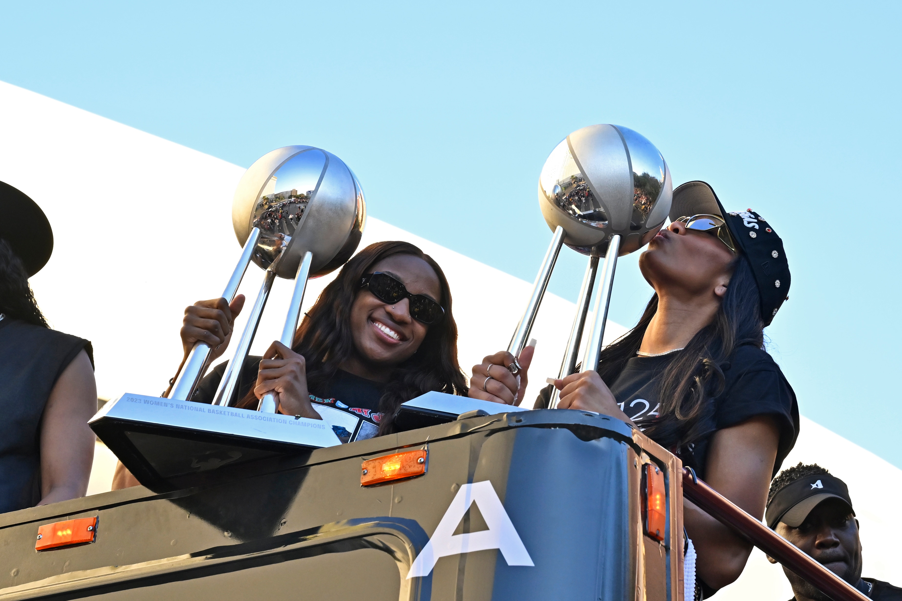 A'ja Wilson & Jackie Young on the celebration float