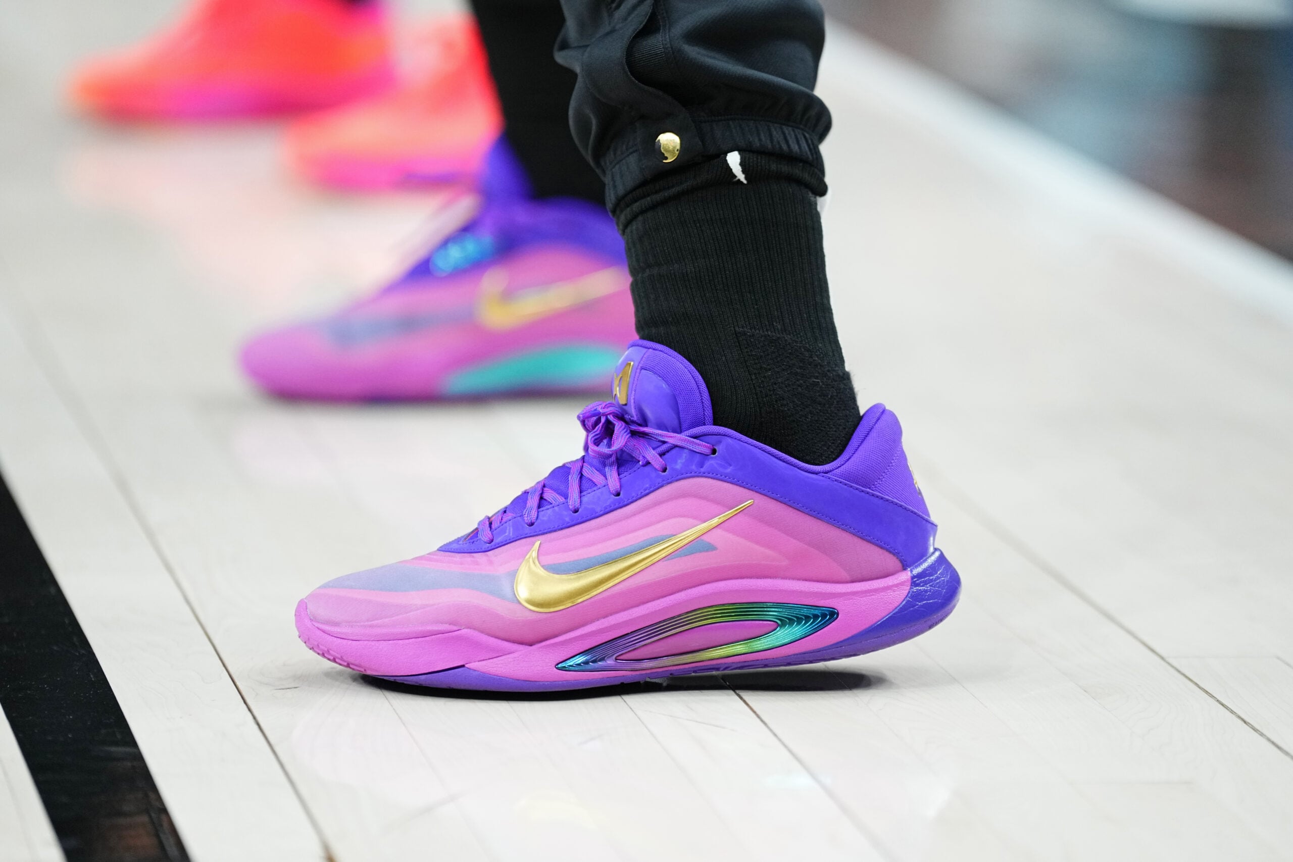 the sneakers of A'ja Wilson #22 of the Las Vegas Aces before the game against the Indiana Fever on June 22, 2025 at T-Mobile Arena in Las Vegas, Nevada.