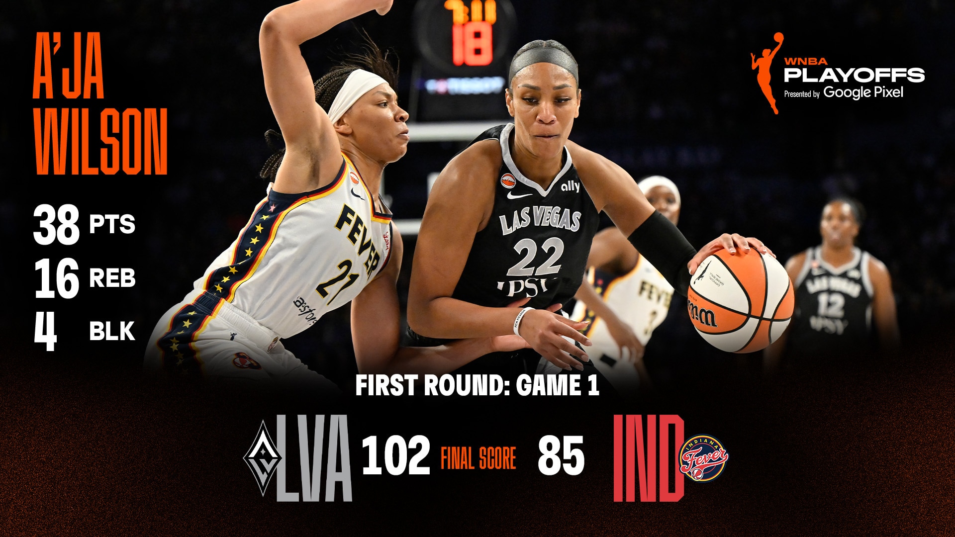 A'ja Wilson with 38 Points vs. Indiana Fever