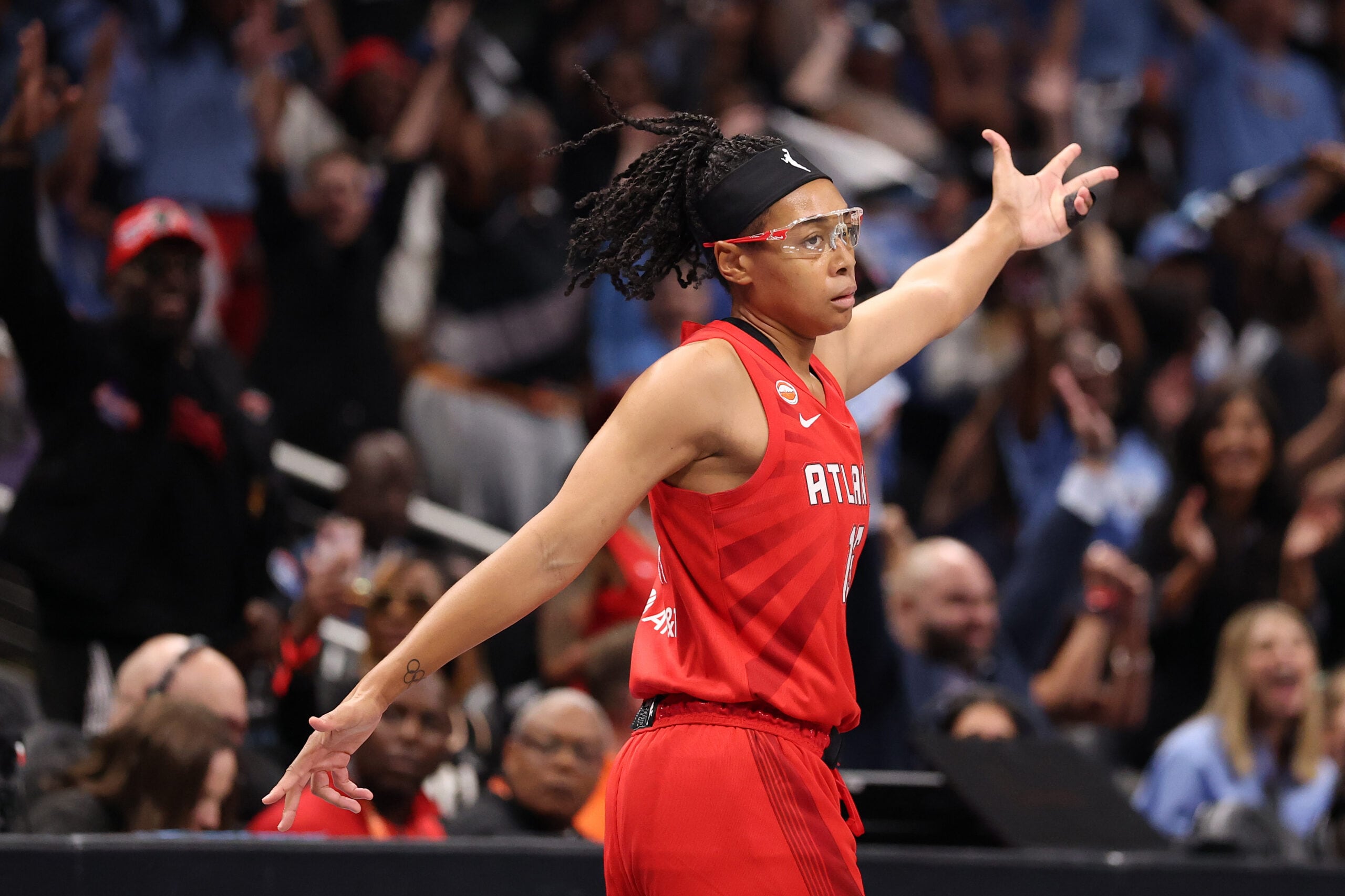Allisha Gray celebrating for Atlanta during the 2026 WNBA Finals